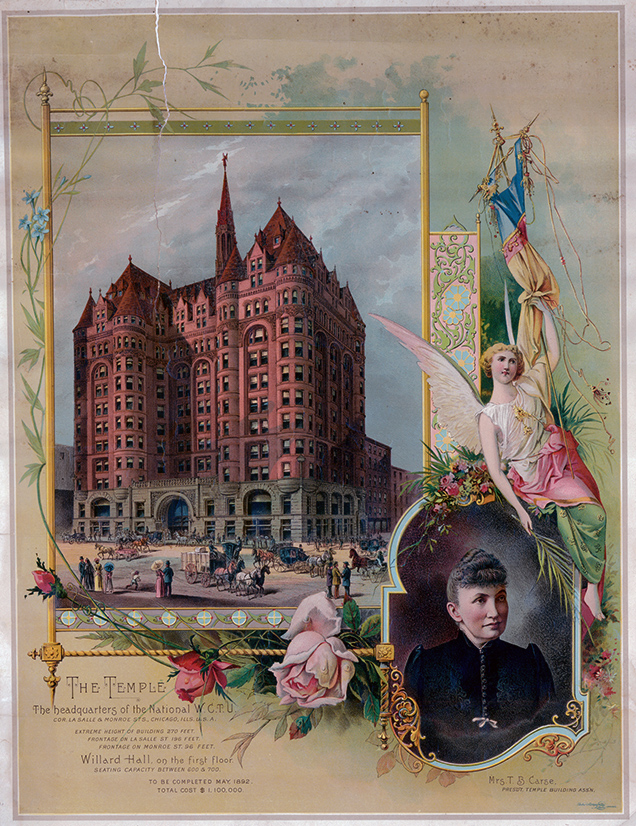 The Woman’s Temple (Burnham and Root, 1892), at the corner of Monroe and LaSalle, served as the national headquarters of the Woman’s Christian Temperance Union until 1900, when the organization moved to Evanston.